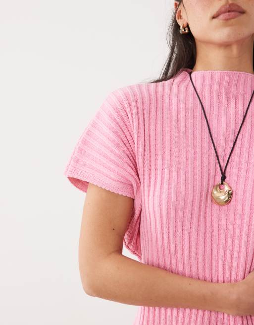 ASOS DESIGN top lavorato a maglia con vita stretta e pieghe rosa, 3 di 4