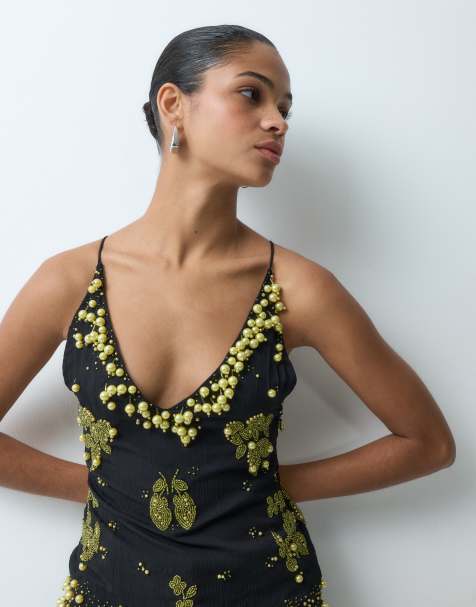 ASOS DESIGN top lencero adornado con cuentas en negro - view 1