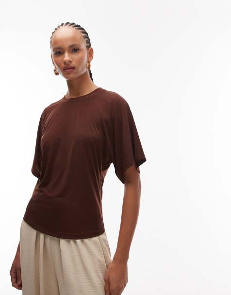 ASOS DESIGN - Top long à manches incurvées - Marron - view 1