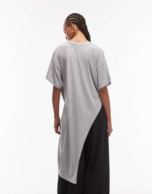 ASOS DESIGN - Top long avec détail torsadé effet drapé à l'avant - Gris chiné, 3 de 4