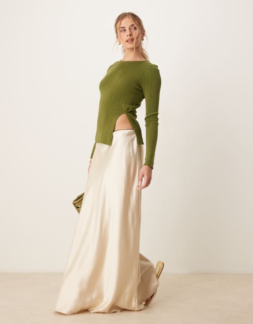 ASOS DESIGN - Top long en maille avec col ras de cou et fente latérale - Kaki, 2 de 4