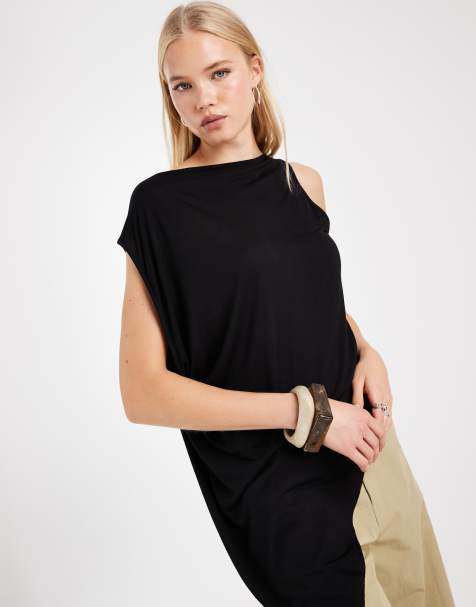 ASOS DESIGN top lungo asimmetrico morbido senza maniche nero - view 1