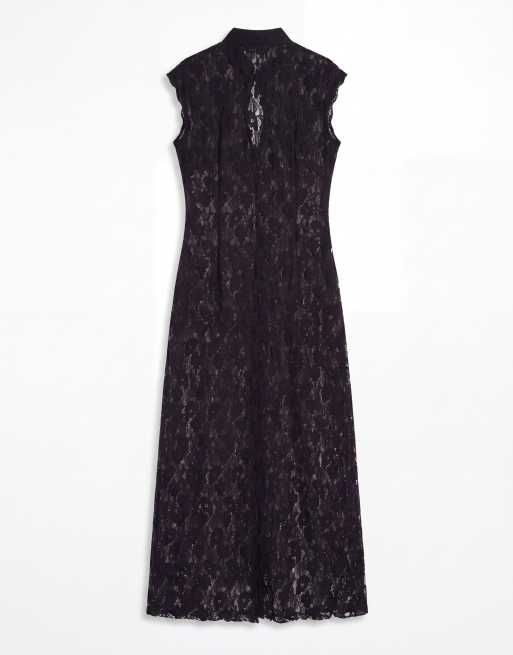ASOS DESIGN top lungo con pizzo e bordo alla coreana nero, 6 di 8