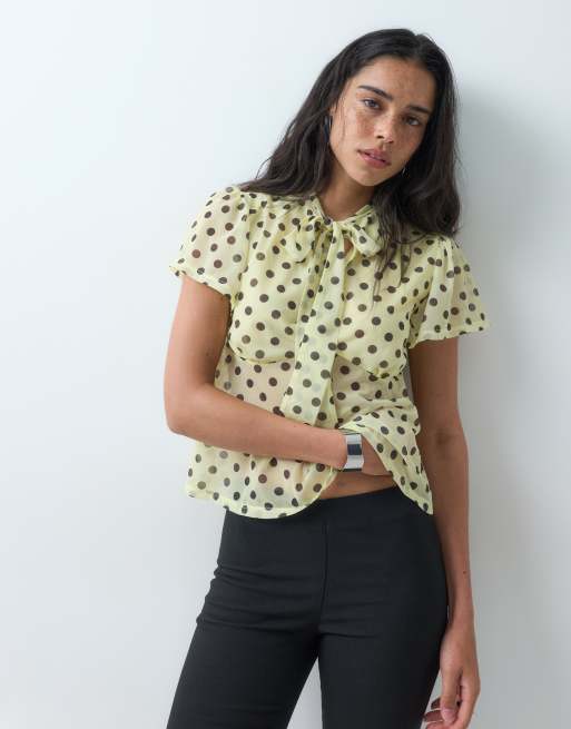 ASOS DESIGN - Top manches courtes à pois avec détail goutte d'eau - Jaune, 5 de 5