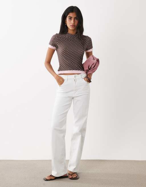ASOS DESIGN - Top manches courtes double épaisseur à pois - Marron et rose, 3 de 4