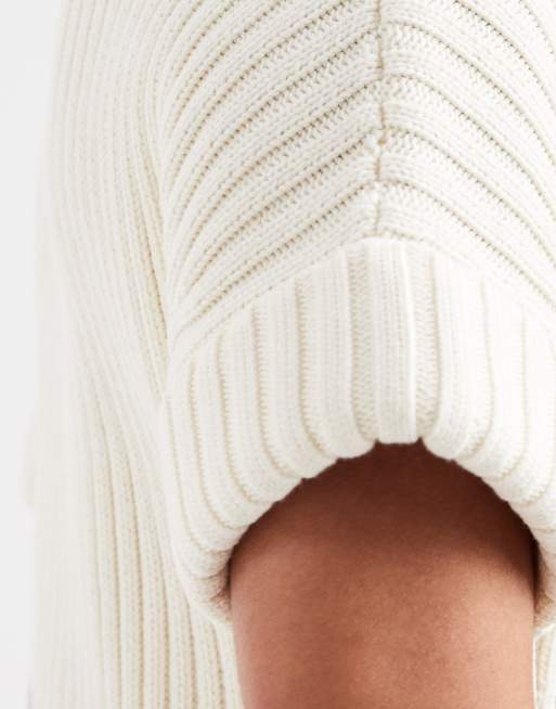 ASOS DESIGN - Top manches courtes en maille fendu sur les côtés avec col rembourré - Crème, 4 de 4