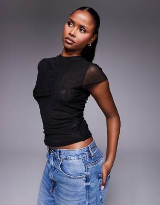 ASOS DESIGN - Top manches courtes en tulle - Noir