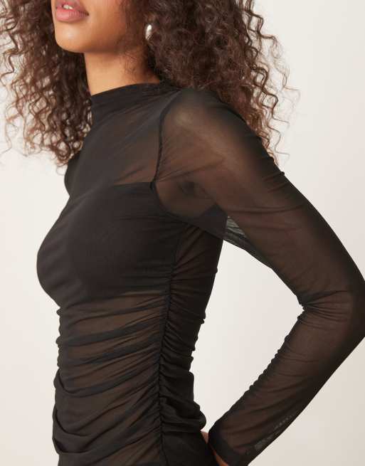 ASOS DESIGN - Top manches longues à col montant et fronces sur les côtés - Noir, 4 de 4