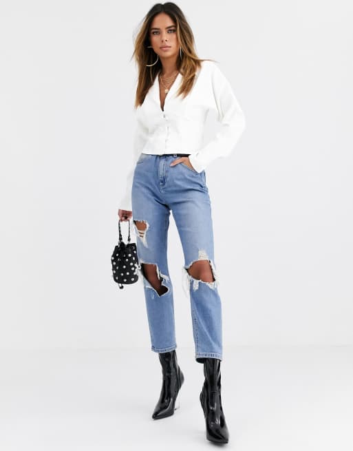 ASOS DESIGN - Top manches longues à detail corset et boutonnage sur le devant - Ivoire, 4 de 4