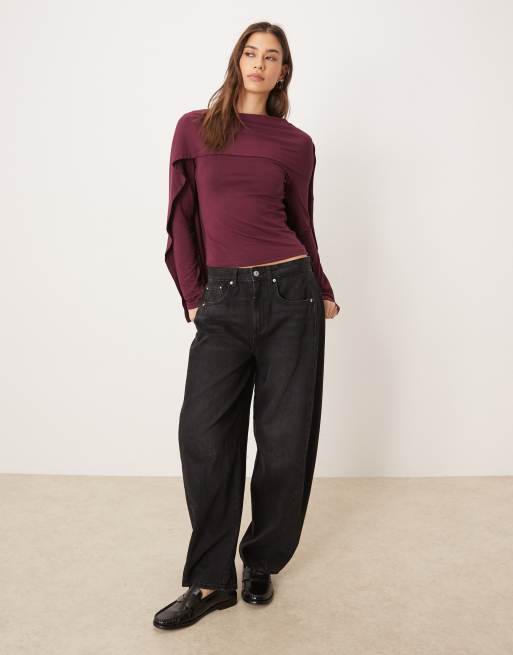 ASOS DESIGN - Top manches longues à détail drapé - Figue, 2 de 4