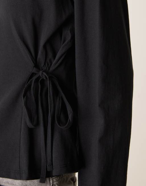 ASOS DESIGN - Top manches longues avec liens noués à la taille - Noir, 2 de 4