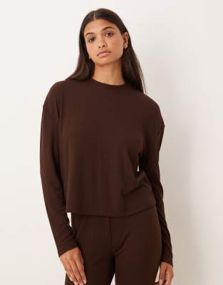 ASOS DESIGN - Top manches longues côtelé avec bordures à assortir - Marron chocolat | ASOS