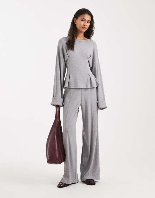 ASOS DESIGN - Top manches longues en fine maille à taille cintrée et poignets à large revers - Gris chiné, 2 de 4