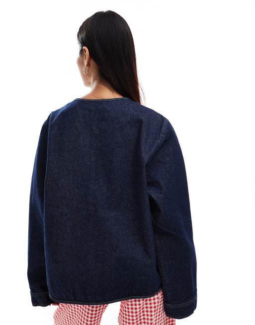 ASOS DESIGN - Top manches longues en jean avec liens noués à l'avant - Indigo, 3 de 4