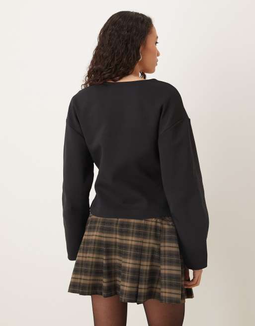 ASOS DESIGN - Top manches longues en maille interlock avec fermeture à agrafes - Noir, 2 de 4