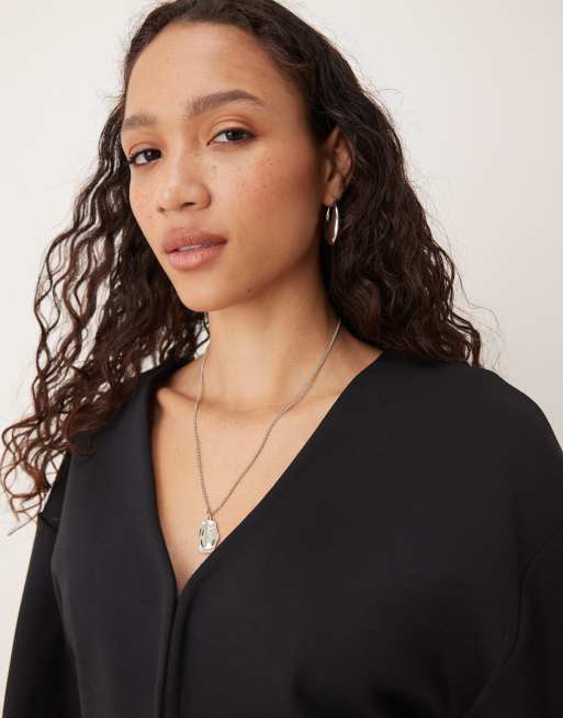 ASOS DESIGN - Top manches longues en maille interlock avec fermeture à agrafes - Noir, 4 de 4