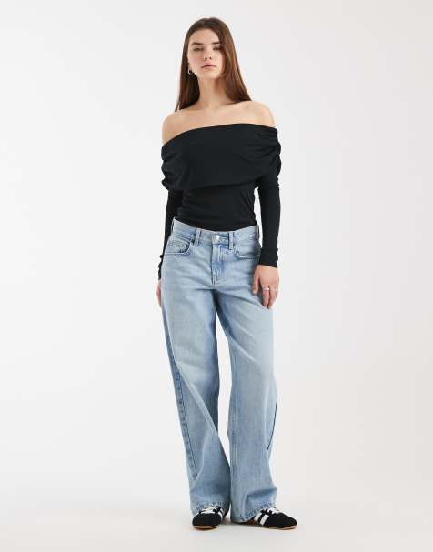 ASOS DESIGN - Top manches longues en modal avec encolure bardot rabattue - Noir - view 1