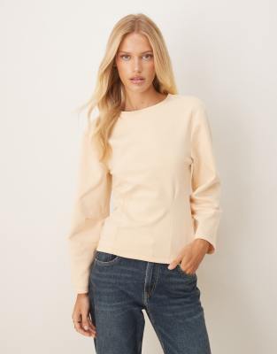 ASOS DESIGN - Top manches longues en molleton interlock - Babeurre-Gris