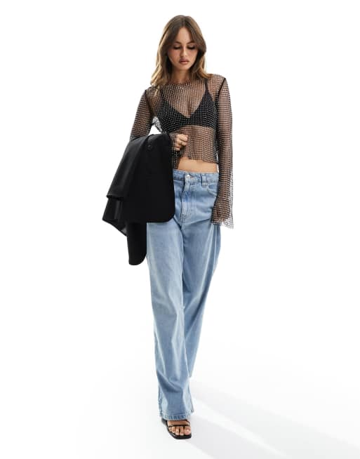 ASOS DESIGN - Top manches longues en résille à strass thermocollés - Noir, 3 de 4