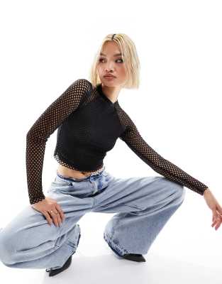 ASOS DESIGN - Top Manches Longues En Résille - Noir | ASOS