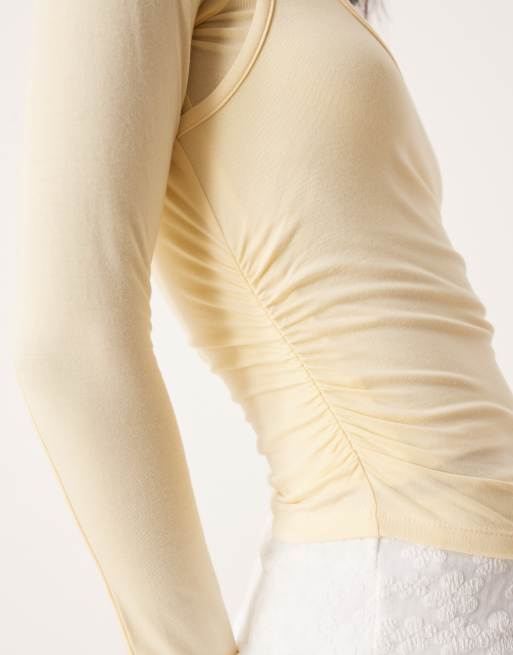 ASOS DESIGN - Top manches longues en tissu double épaisseur - Babeurre, 3 de 4
