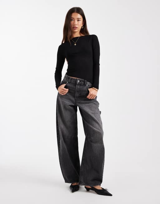 ASOS DESIGN - Top manches longues en tulle transparent à ourlet asymétrique - Noir, 3 de 4
