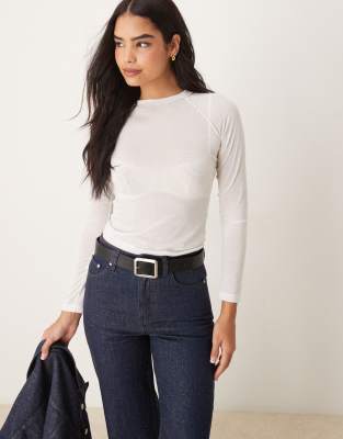 ASOS DESIGN - Top manches longues moucheté à manches raglan et coutures apparentes - Blanc