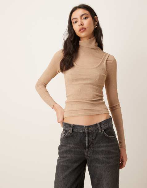 ASOS DESIGN - Top manches longues transparent à double épaisseur et col cheminée - Beige - view 1
