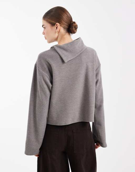 ASOS DESIGN - Top manches longues ultra doux à col rabattu - Anthracite, 2 de 4