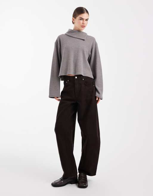 ASOS DESIGN - Top manches longues ultra doux à col rabattu - Anthracite, 3 de 4