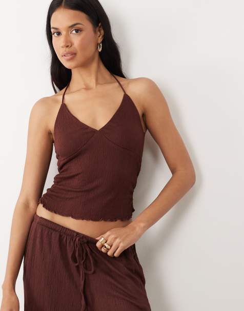 ASOS DESIGN - Top marrón chocolate de tirantes de tejido efecto rugoso (parte de un conjunto) - view 1