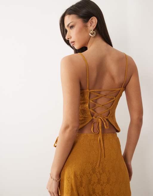 ASOS DESIGN - Top marrón chocolate estilo corsé de encaje con diseño cuadrado (parte de un conjunto), 4 de 4