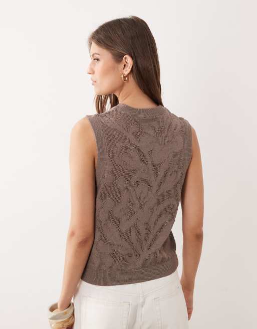 ASOS DESIGN - Top marrón moca sin mangas con diseño floral de punto, 4 de 4