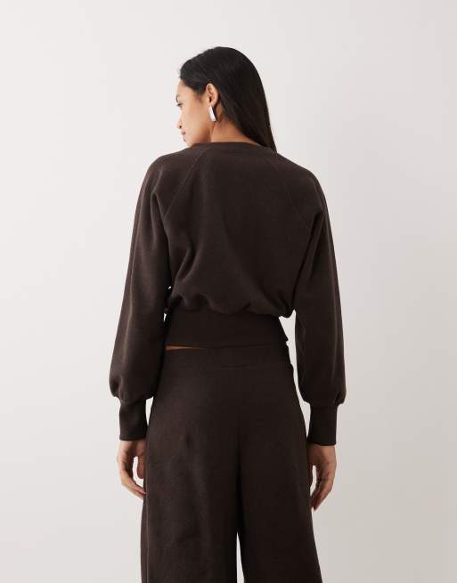 ASOS DESIGN - Top marrone a maniche lunghe con vita stretta e bottoni in coordinato, 4 di 4