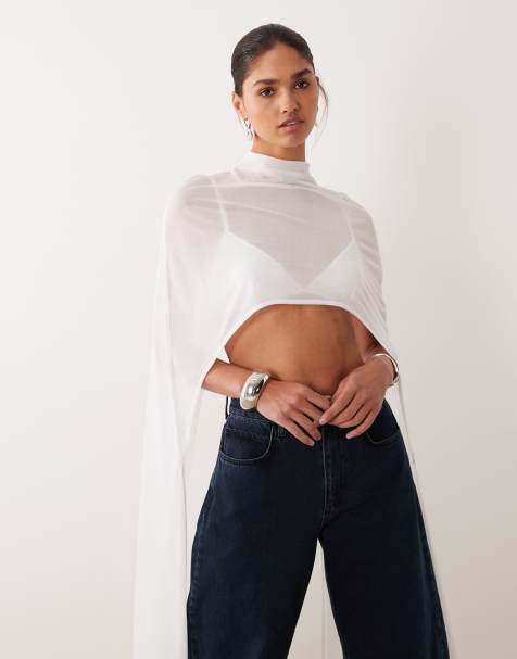 ASOS DESIGN - Top marrone con mantella lunga color panna - view 1