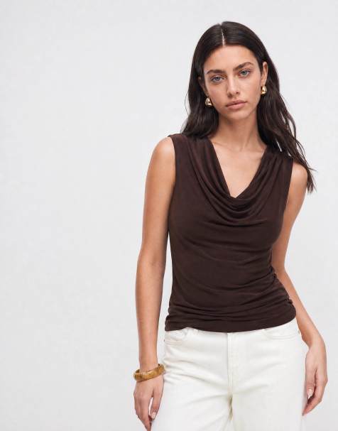 ASOS DESIGN - Top marrone sinuoso con scollo ad anello drappeggiato - view 1