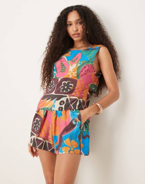 ASOS DESIGN - Top med åben ryg med bindebånd og karneval-print - Del af sæt - view 1