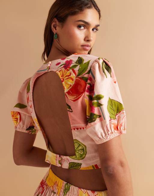ASOS DESIGN - Top med åben ryg og frugtprint - Del af sæt, 2 af 4