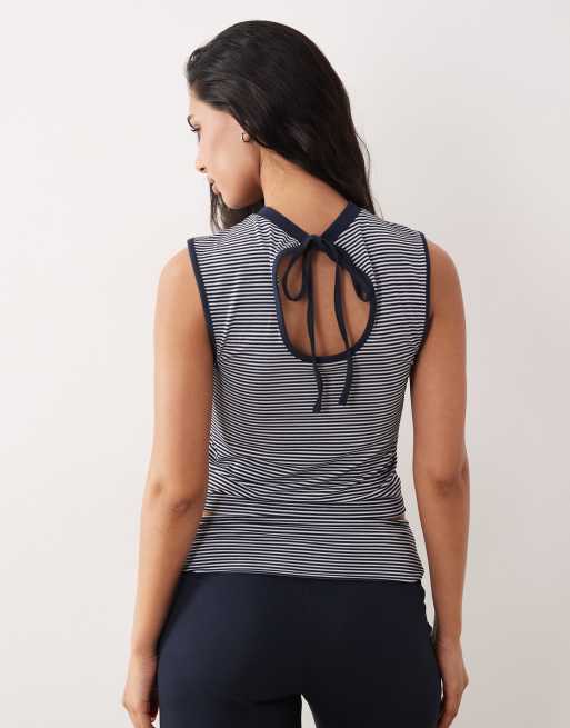 ASOS DESIGN - Top med åben ryg og marineblå og hvide striber - Del af sæt, 4 af 4