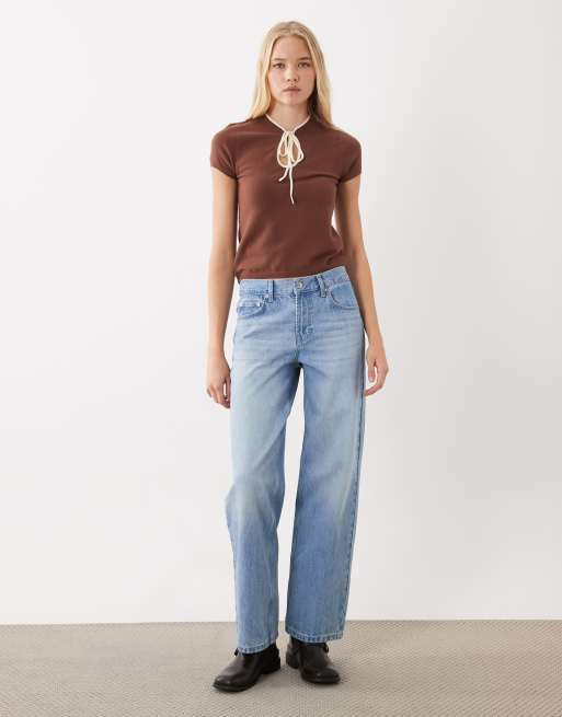 ASOS DESIGN top med bindefront og krave i chokolade med hvide kanter, 2 af 4