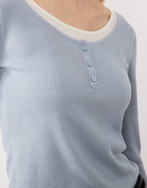 ASOS DESIGN top med dobbelt lag, dyb rund hals og gennemsigtigt look i blå, 4 af 4