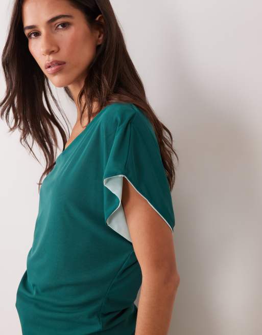 ASOS DESIGN top med dobbelt lag, kontrastmesh og asymmetrisk snit i teal og mint, 3 af 4