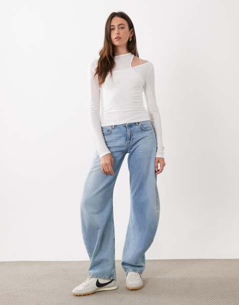 ASOS DESIGN top med dobbelt lag og gennemsigtige lange ærmer i ecru - view 1
