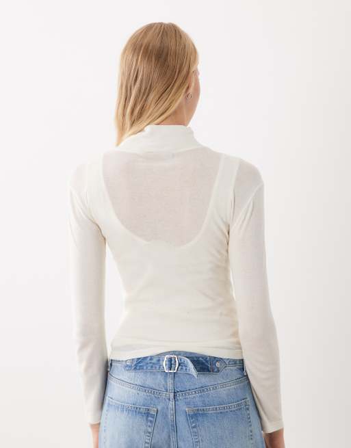 ASOS DESIGN top med dobbelt lag og vestdetalje i ecru, 4 af 4