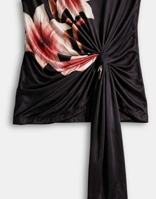 ASOS DESIGN top med halterneck og placeret frynseprint i sort blomsterprint, 7 af 7