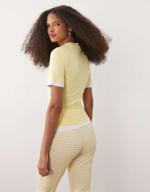 ASOS DESIGN top med korte ærmer og dobbelt lag i buttermilk og hvid, 2 af 4