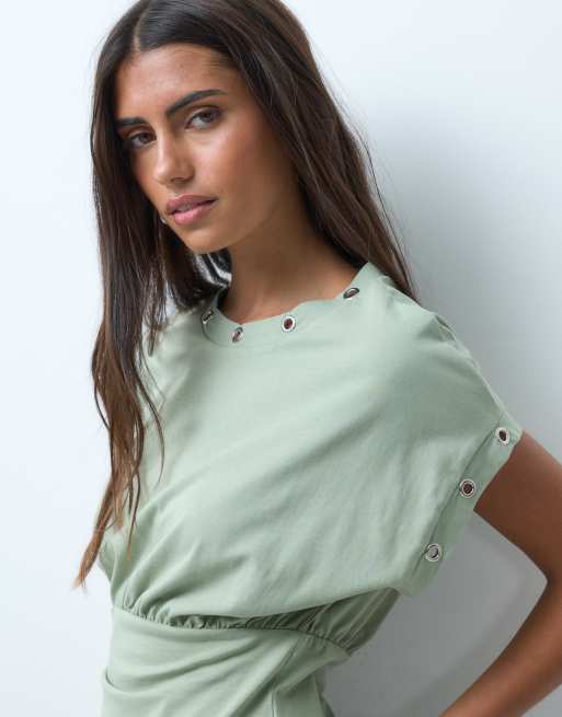ASOS DESIGN top med markeret talje og øjer i salviegrøn, 3 af 4