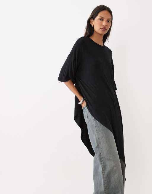 ASOS DESIGN top med rund hals og asymmetrisk flæsekant i sort, 2 af 4