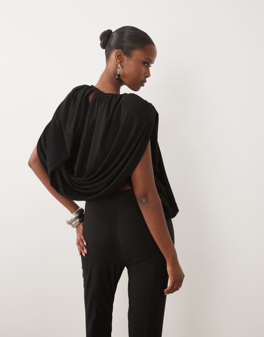 ASOS DESIGN top med rynket, foret asymmetrisk draperet front i sort, 4 af 4