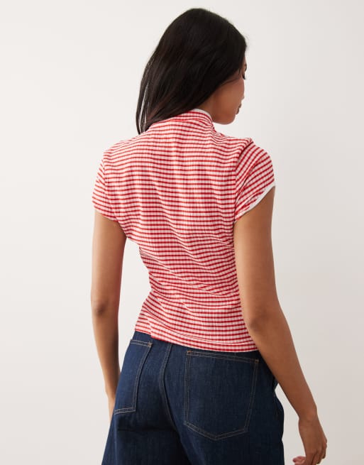 ASOS DESIGN - Top med ståkrave og gingham-tern, 2 af 4